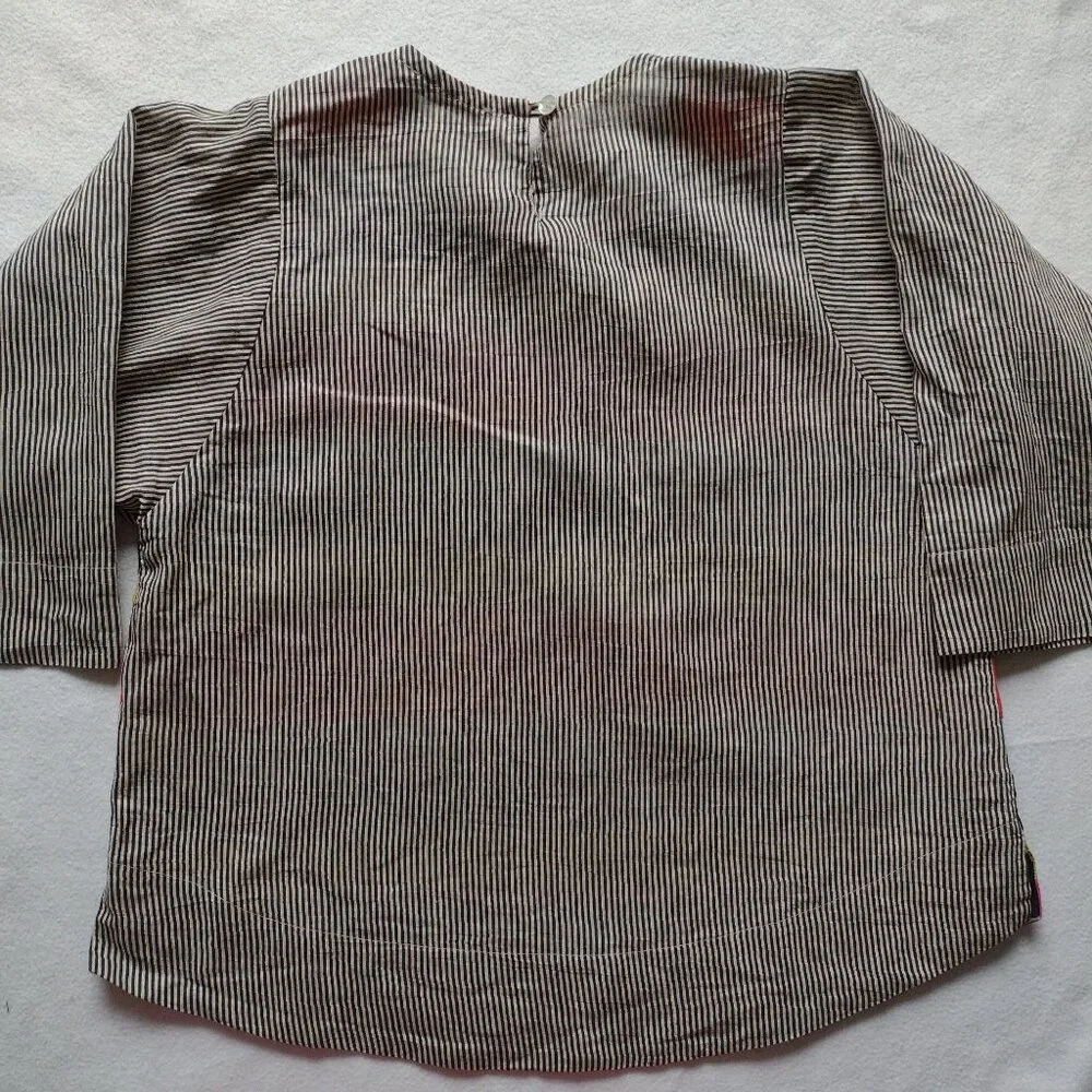 Alembika Mixed Striped Relaxed Fit Blouse S Linen Cotton Blend Vibrant Top - Picture 3 of 11